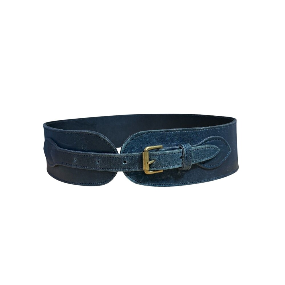 Vintage 70s Mulberry Black Leather Stable Trophy Belt w/ British Heraldry Badges - Picture 4 of 13